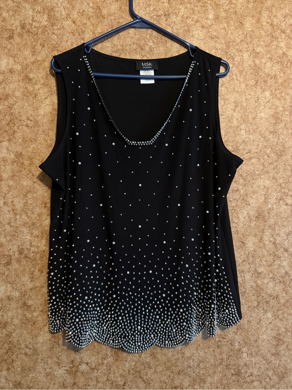 MSK Black Sleeveless Tank with Silver Bead Ombre